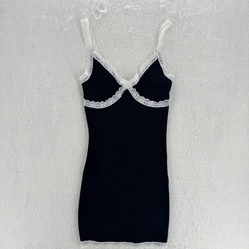 Garage - Mini Dress Ribbed Lace Trim - Black - XS - Womens